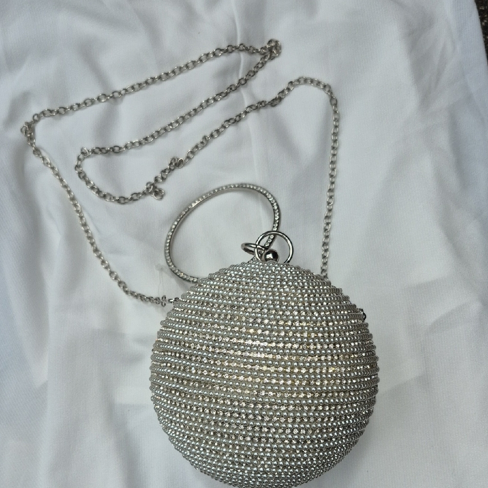 NWOT Elegant Silver Beaded Evening Bag
